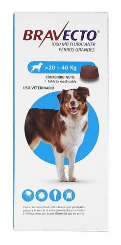 Bravecto Para Perro De 20 A 40 Kg - 1000 Mg - Antipulgas y Garrapatas Bravecto Para Perro De 20 A 40 Kg - 1000 Mg - Antipulgas y Garrapatas